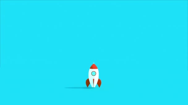 3d geanimeerde raket ruimteschip opstijgen op blauwe achtergrond start-up concept 4K — Stockvideo