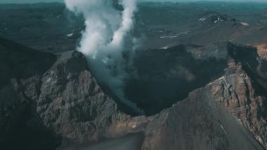 Drone View Smoking Active Crater of Volcano Epic Panorama Arazi 4k