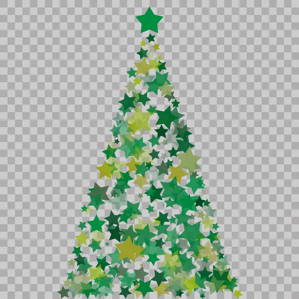Christmas tree of stars on the transparent background. Green Christmas tree as symbol of Happy New Year, Merry Christmas holiday celebration. Vector illustration — Stock Vector