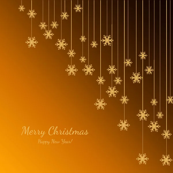 Crăciun fericit și An Nou fericit cu fulgi de zăpadă de aur. Fundal de vacanţă. Design decorativ pentru card, banner, salut, decorațiuni vintage. Simbolul sărbătorii, sărbătorii. Ilustrație vectorială — Vector de stoc