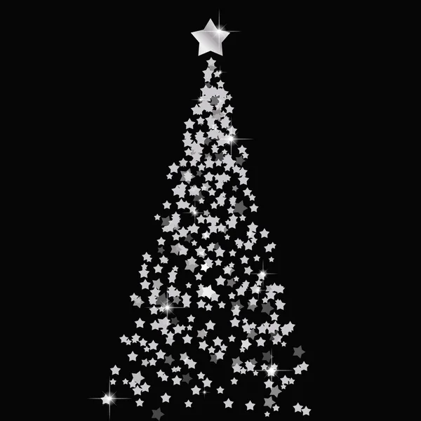 Julgran av stjärnor på den genomskinliga bakgrunden. Silver julgran som symbol av gott nytt år, god jul semester firande. Vektorillustration — Stock vektor