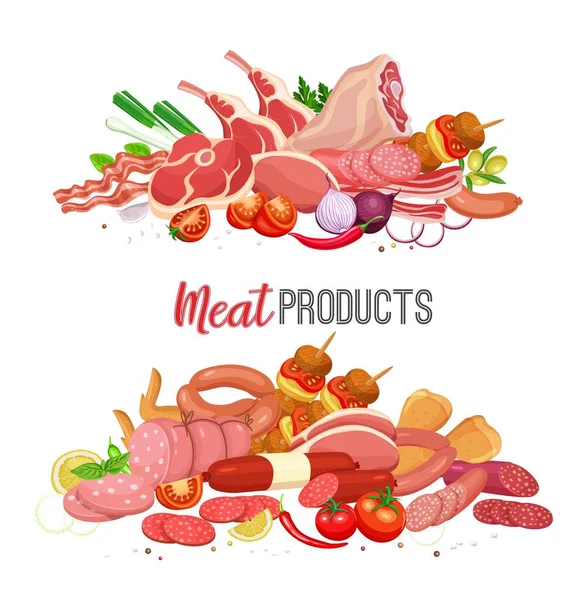 Meat products with vegetables — Stock Vector