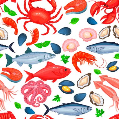 Sağlıklı yiyecekler kusursuz. Vektör deniz ürünleri ürün tasarımı.