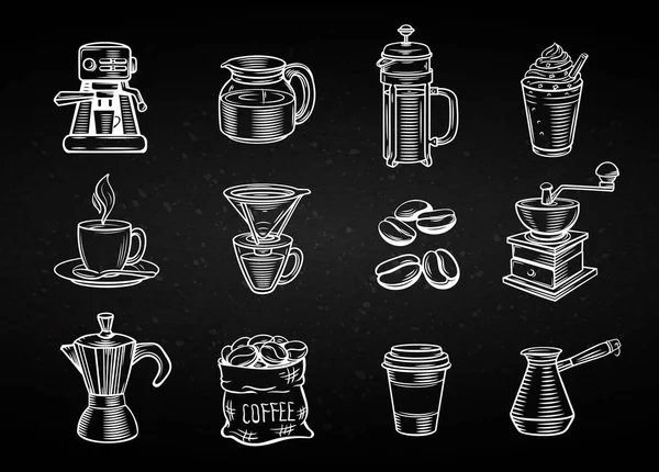 Conjunto Iconos Café Decorativos Dibujados Mano Iconos Vectoriales Café Para — Vector de stock