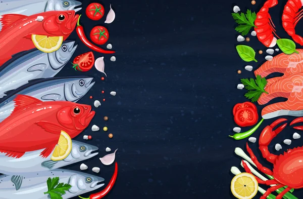 ปลาท แตกต างก นและอาหารทะเลอ างบรรท างเปล าหร าเนา แนวค ดการท — ภาพเวกเตอร์สต็อก