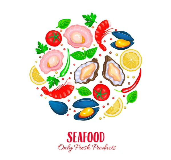 Plakat Vector Shellfish Projekt Produktów Owoców Morza Koncepcja Zdrowego Gotowania — Wektor stockowy