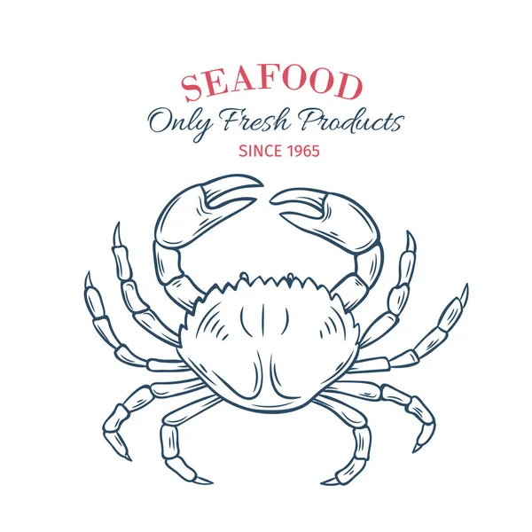 Icône Crabe Dessinée Main Badge Vectoriel Fruits Mer Dans Style — Image vectorielle