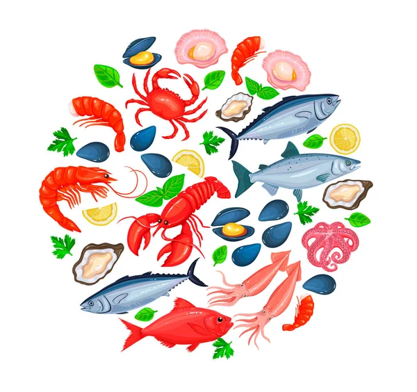 Seafood Fish Icons Lobster Squid Octopus Mussel Fish Salmon Shrimp