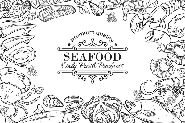 Vector Handgezeichnete Speisekarte Für Meeresfrüchte Restaurants Gesundes Kochen — Stockvektor