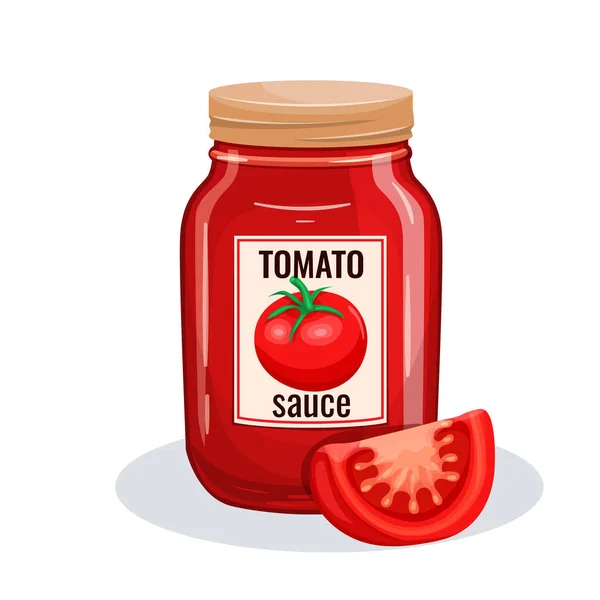Tomatensaus Glazen Pot Vector Illustratie Voor Restaurant Menu — Stockvector