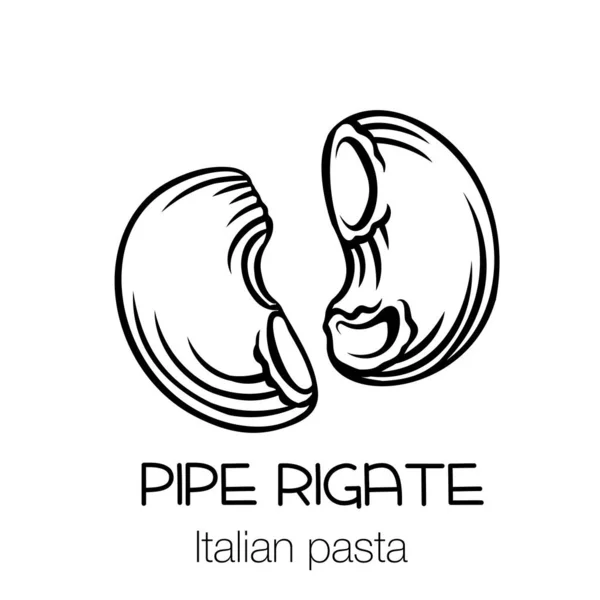 Pipe Rigate Pasta Outline Icon Italian Cuisine Drawn Badge Retro — Stock Vector