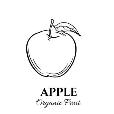 Elle çizilmiş elma ikonu. Broşürler, afişler, restoran menüsü ve pazar için eski mürekkep tarzında vektör rozet meyvesi