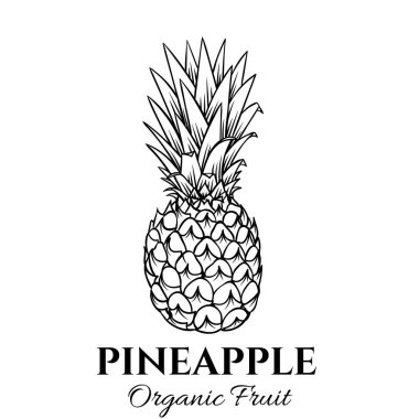 El çizimi ananas ikonu. Broşürler, afişler, restoran menüsü ve pazar için eski mürekkep tarzında vektör rozet meyvesi
