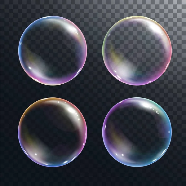 Burbujas Jabón Realista Burbujas Arco Iris Realistas Sobre Fondo Transparente — Vector de stock