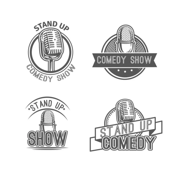 Sta Comedy Show Label Badge Elementen Met Microfoon Snandup Concept — Stockvector
