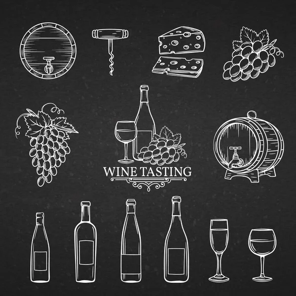 Hand Drawn Icons Wine Chalk Board Style Decorative Wine Icons — Stock Vector