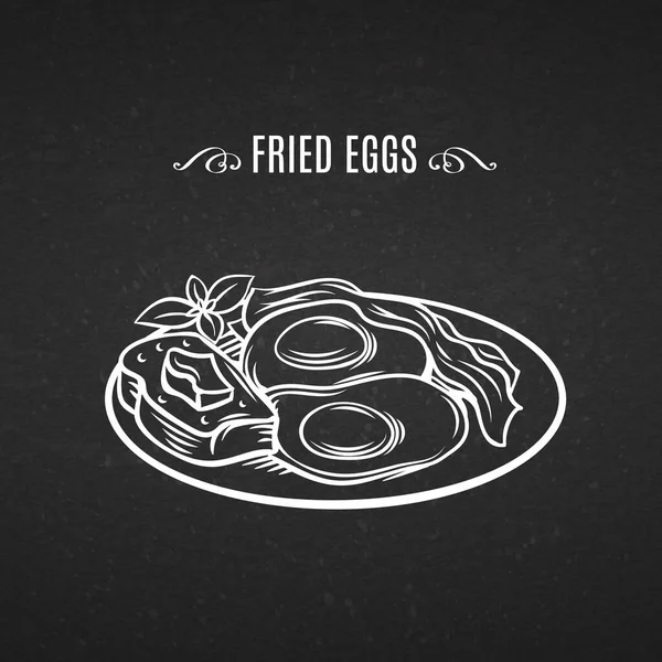 Línea Dibujada Mano Icono Tocino Desayuno Huevos Ilustración Vectorial Tortilla — Vector de stock