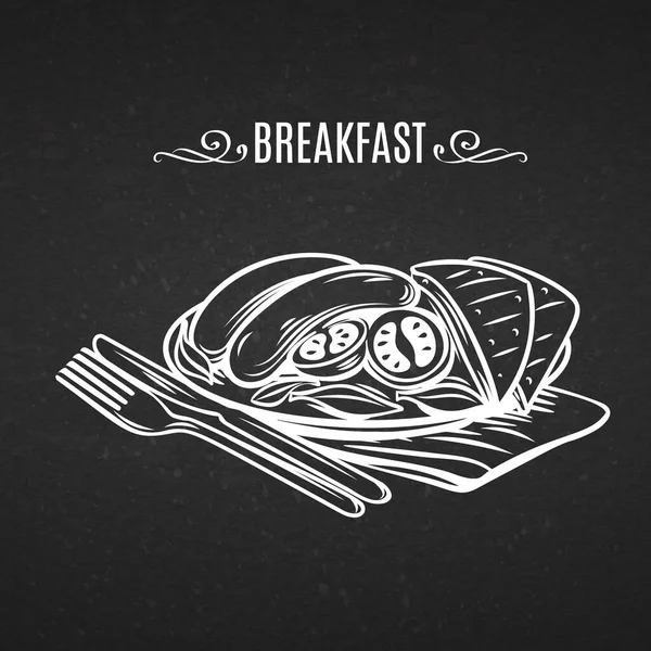 Колбаса Салатом Ручной Рисунок Значок Старом Стиле Доски Мелом Завтрак — стоковый вектор