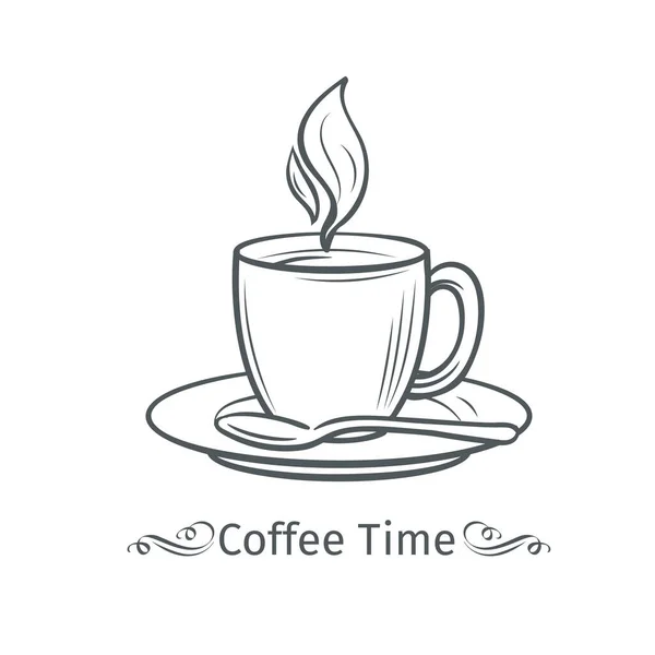 Hand Ziehen Tasse Kaffee Dekorativer Symbolkaffee Alten Tuschestil Kaffeetasse Für — Stockvektor