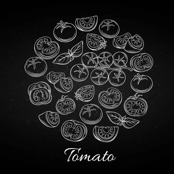 Conjunto Iconos Tomate Dibujado Mano Vectorial Cartel Decorativo Estilo Retro — Archivo Imágenes Vectoriales