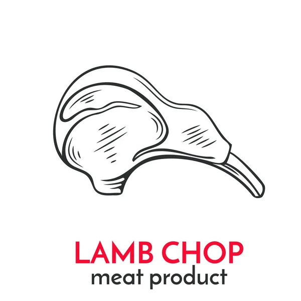 Hand Drawn Lamb Chop Icon Vector Badge Meat Product Sketch — Stock Vector