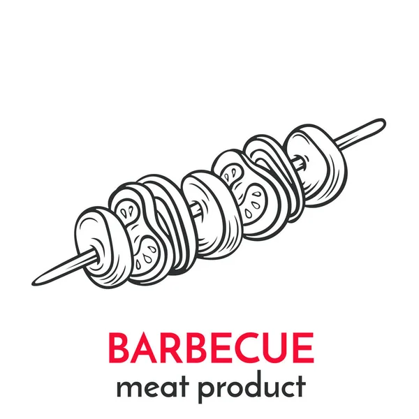 Hand Drawn Barbecue Icon Vector Badge Meat Product Sketch Style — Stock Vector