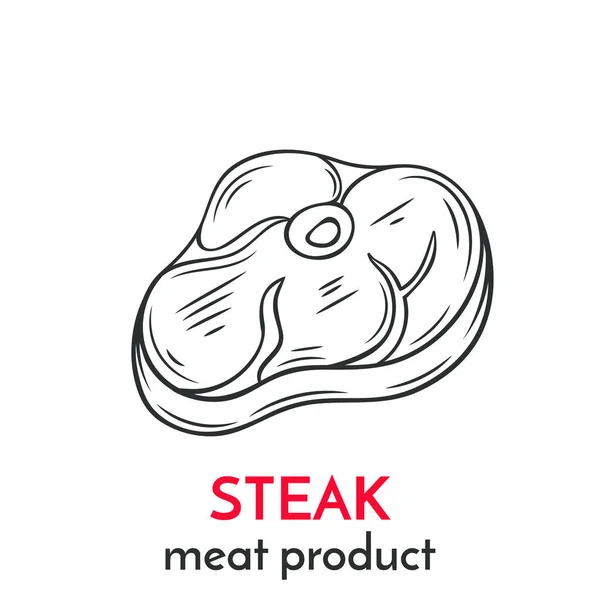Hand Drawn Steak Icon Vector Badge Meat Product Sketch Style — Stock Vector