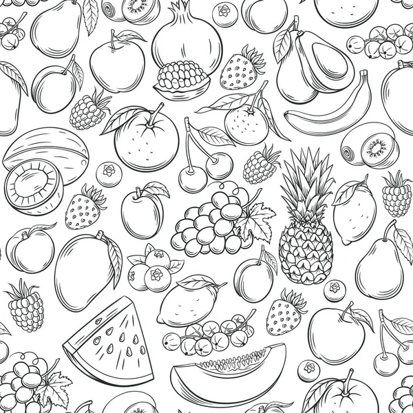Hand Drawn Fruits Seamless Pattern Healthy Food Vector Background — Stock Vector