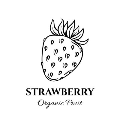 El çizimi çilek ikonu. Broşürler, afişler, restoran menüsü ve pazar için eski mürekkep tarzında vektör rozet meyvesi
