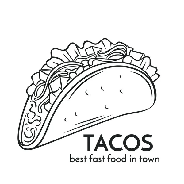Icône Tacos Dessinée Main Badge Vectoriel Style Croquis Restauration Rapide — Image vectorielle