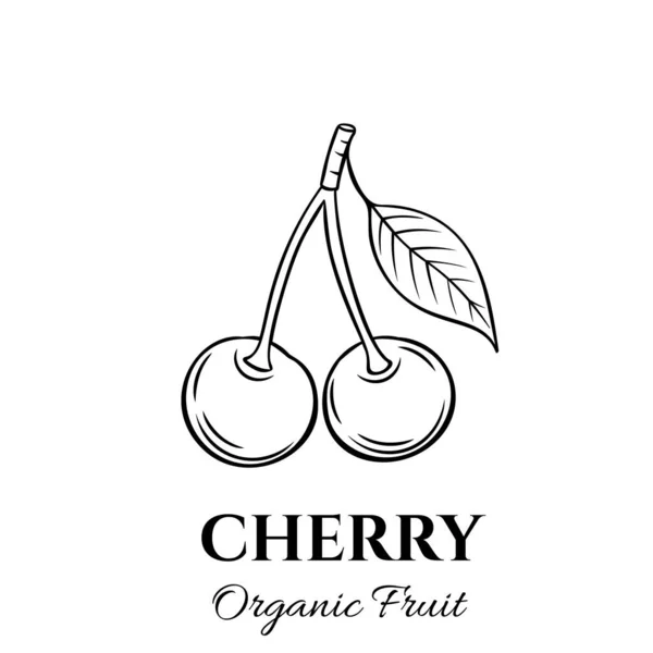 Icona Ciliegia Disegnata Mano Badge Vettoriale Frutta Nel Vecchio Stile — Vettoriale Stock