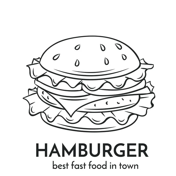Handgezeichnete Hamburger Ikone Vector Badge Fast Food Skizze Stil Für — Stockvektor
