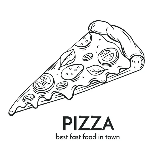 Icono Pizza Dibujado Mano Insignia Vectorial Estilo Boceto Comida Rápida — Archivo Imágenes Vectoriales