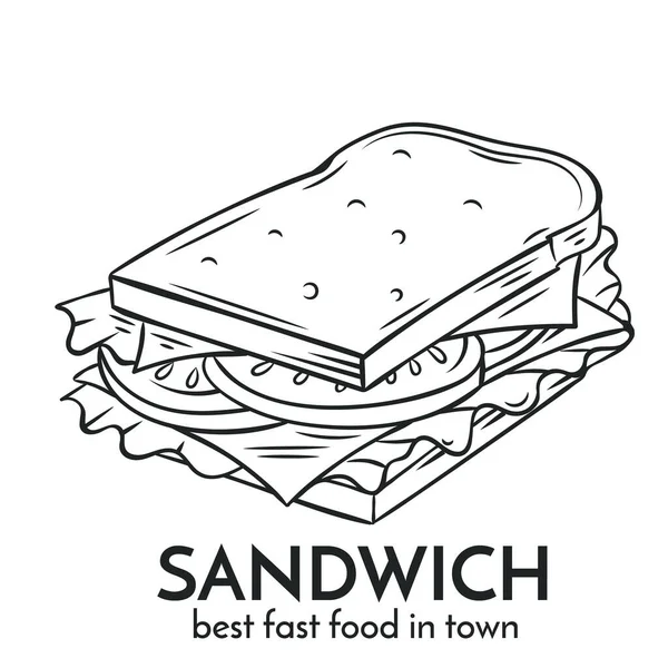 Icona a sandwich disegnata a mano . — Vettoriale Stock