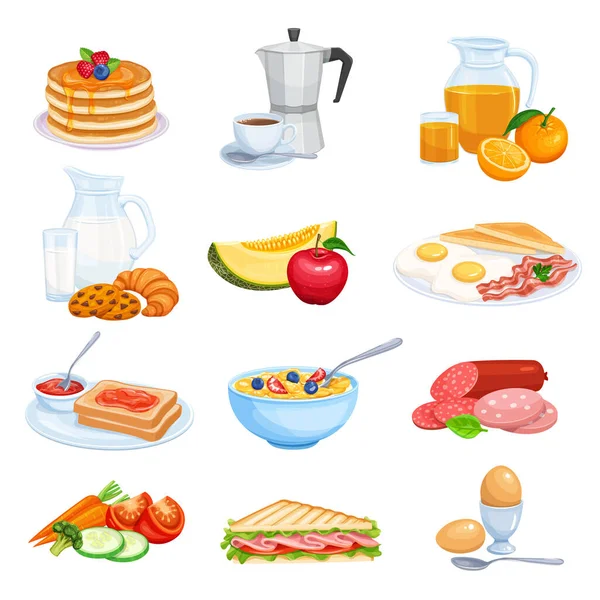 Conjunto de iconos de desayuno — Vector de stock
