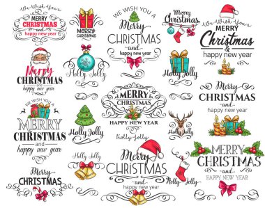 Vektör Mutlu Noeller tipografi seti.