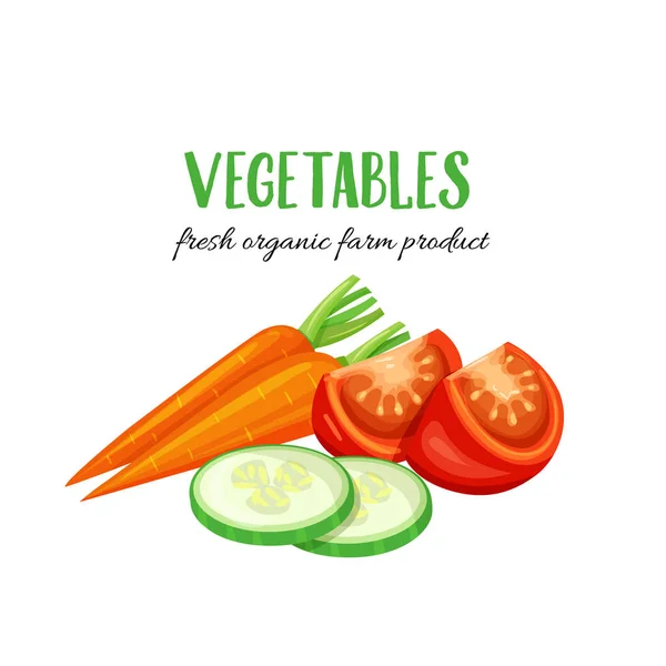 Gemüse-Karottenscheiben mit Gurken und Tomaten. — Stockvektor