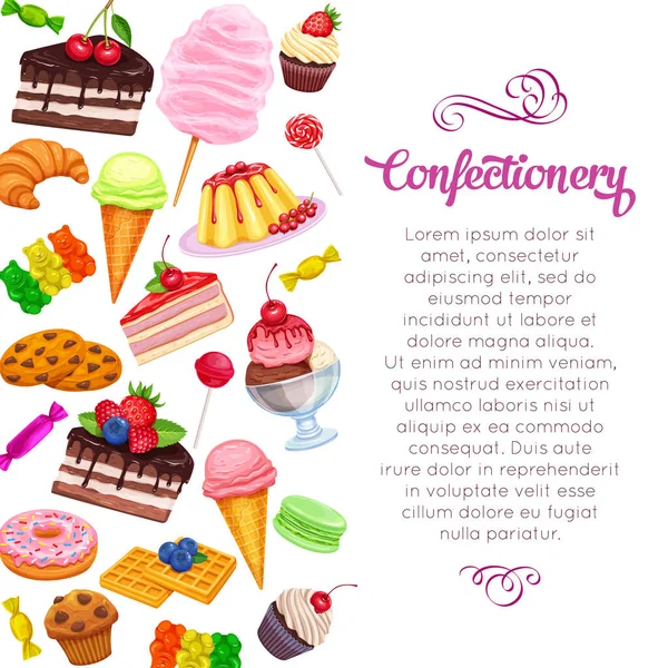 Page design with confectionery and sweets — Stock Vector