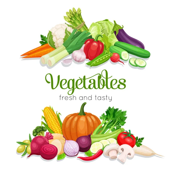 Banner Vector Vegetables Concept Healthy Food Onion Zucchini Eggplant Asparagus — Stock Vector