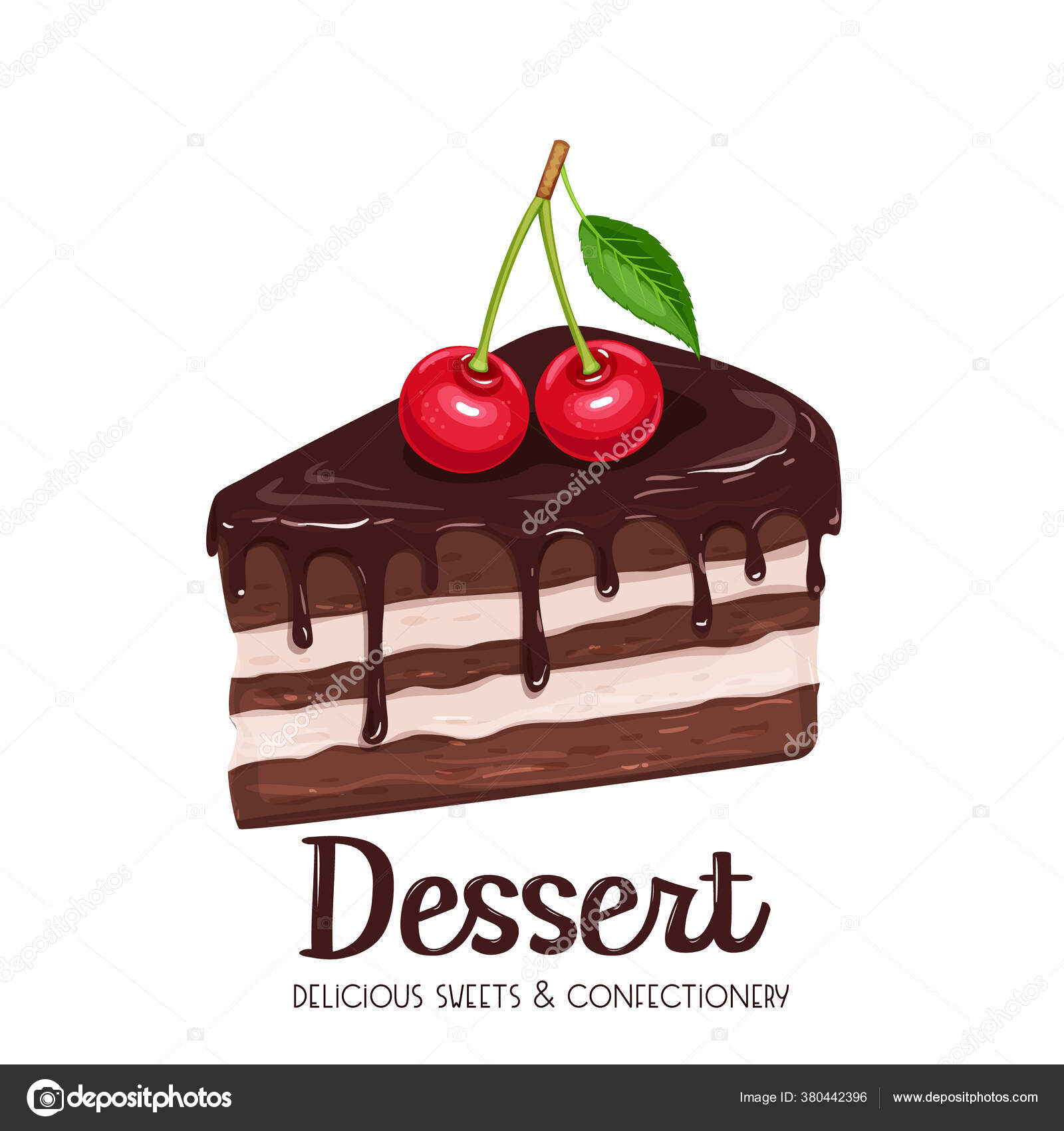 Vector Cake Icon Piece Chocolate Dessert Confectionery Berries Cherry Stock Vector Image By C Tory