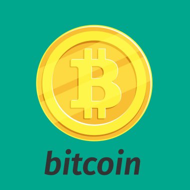 Bitcoin işaretli altın para düz stil. Vektör İllüstrasyon Para ve Finans Sembolü Kripto Para.