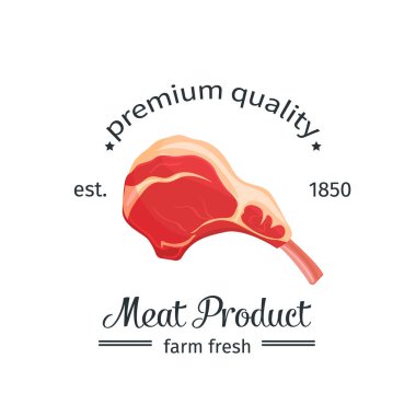 Lamb chop vintage vektör amblemi, etiket ya da logo. Et ürünü tasarımı.