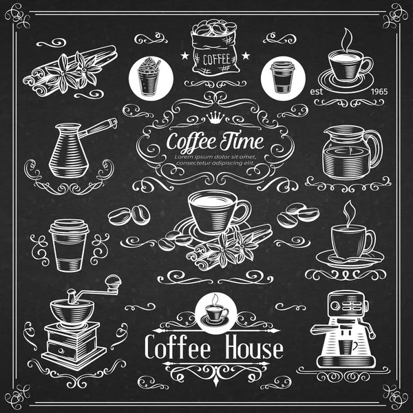 Iconos Decorativos Café Vintage Diseño Vintage Tinta Para Cafetería Elementos — Vector de stock