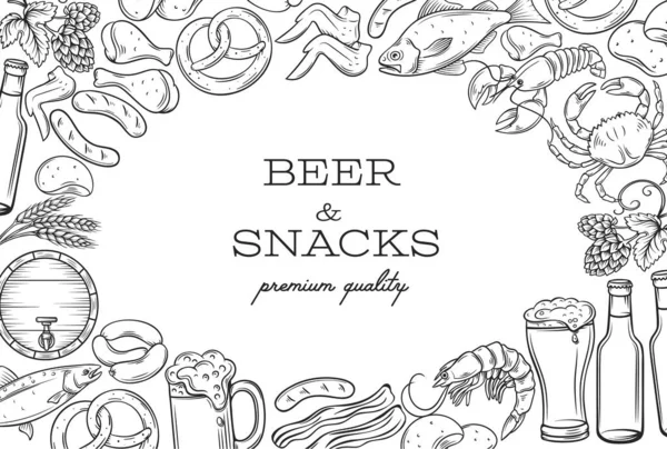 Pub Food Hand Drawn Template Frame Page Design Векторное Пиво — стоковый вектор