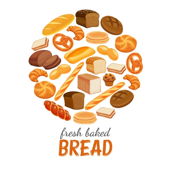 Vector Illustration Bread Products Poster Rye Bread Pretzel Muffin Pita — Stock Vector