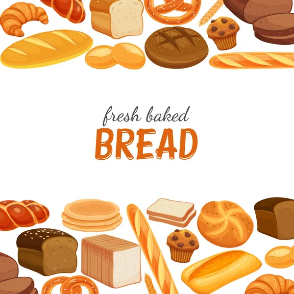 Poster Template Bread Products Rye Bread Pretzel Muffin Pita Ciabatta — Stock Vector