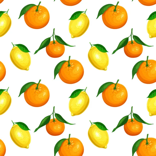 Portakal Limon Mandalinalı Kusursuz Desen Çizgi Film Tarzında Çizim Meyveleri — Stok Vektör