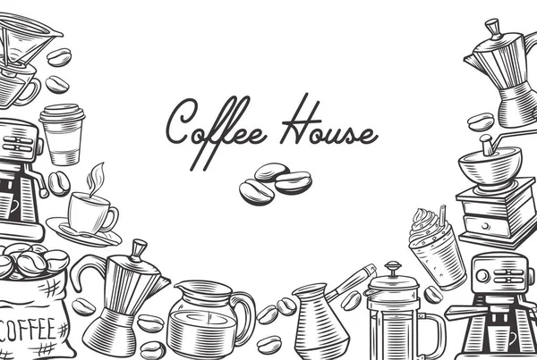 Fransız Presi Fincanı Kahve Fincanı Kahve Çekirdekleriyle Çizimi Kahve Şablonu — Stok Vektör