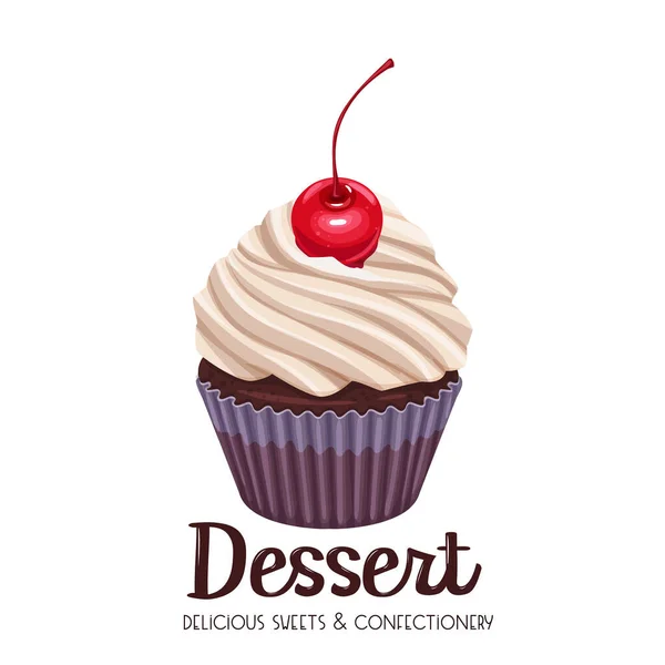 Ícone Cupcake Vetorial Ilustração Confeitaria Sobremesa Com Cereja —  Vetores de Stock