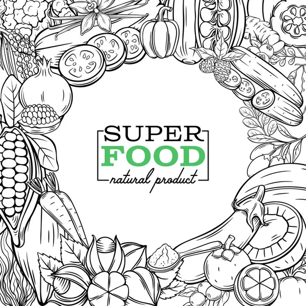 Plakát Sablon Oldal Design Kézzel Rajzolt Vázlat Superfood Gyümölcsök Beries — Stock Vector